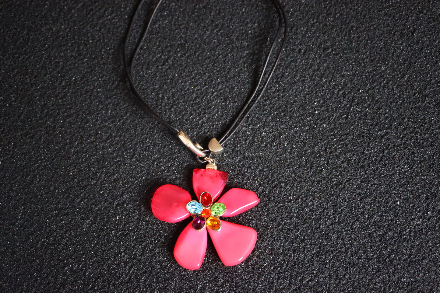 Vintage Dominique Denaive pink oversized flower leather necklace