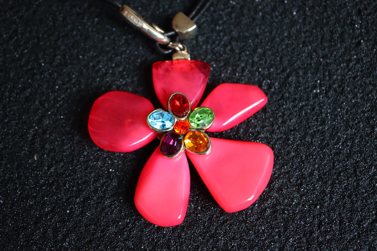 Vintage Dominique Denaive pink oversized flower leather necklace