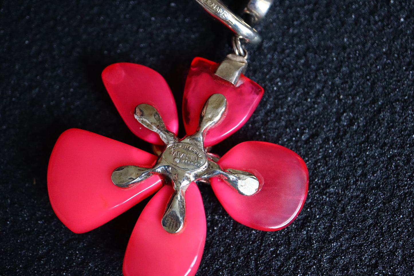 Vintage Dominique Denaive pink oversized flower leather necklace