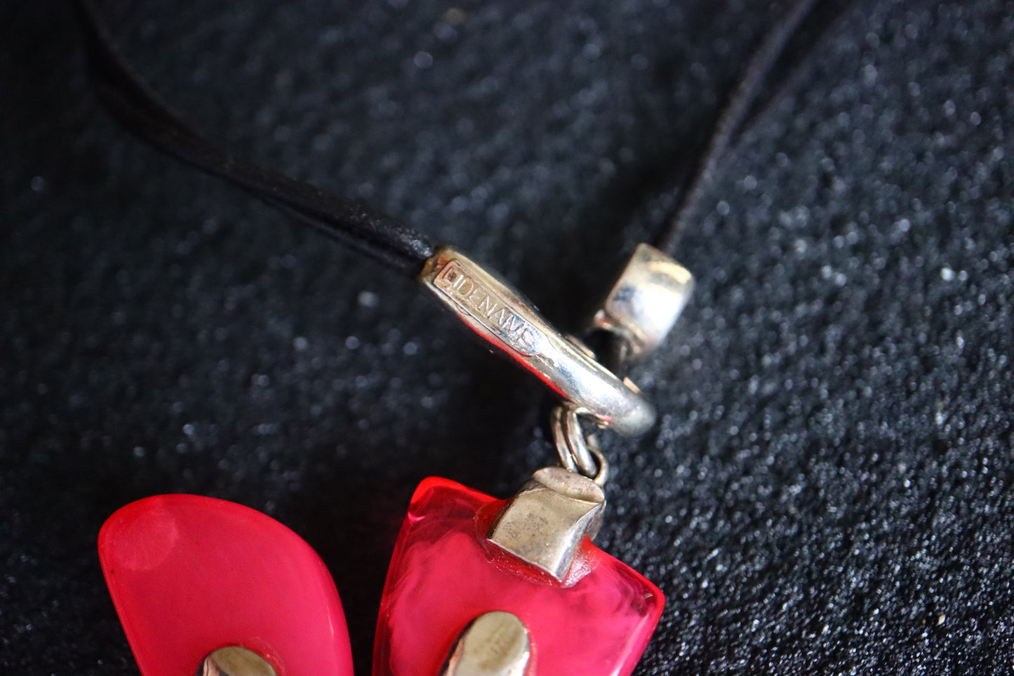 Vintage Dominique Denaive pink oversized flower leather necklace