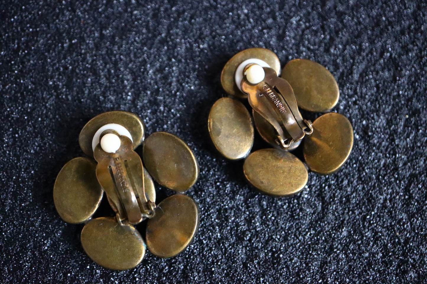 Vintage Philippe Ferrandis oversized mother of Pearl camilla brooch earrings set