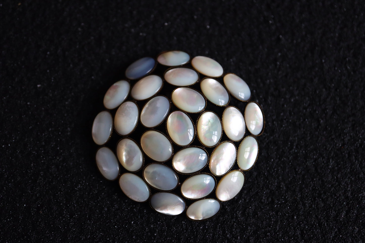 Vintage Philippe Ferrandis oversized mother of Pearl camilla brooch earrings set
