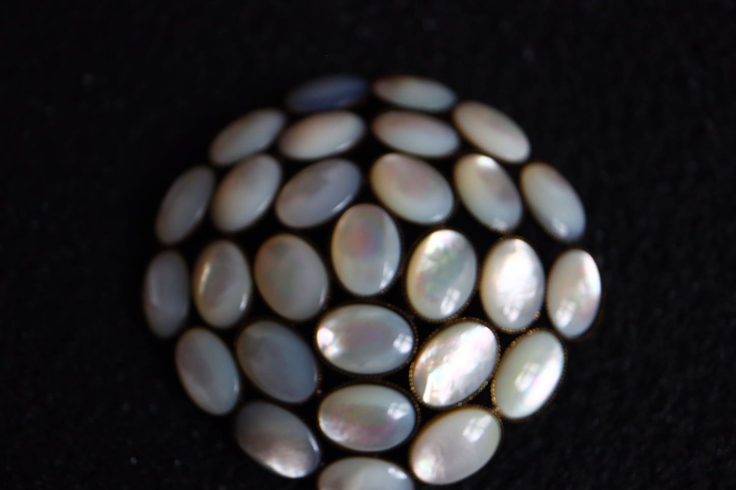 Vintage Philippe Ferrandis oversized mother of Pearl camilla brooch earrings set