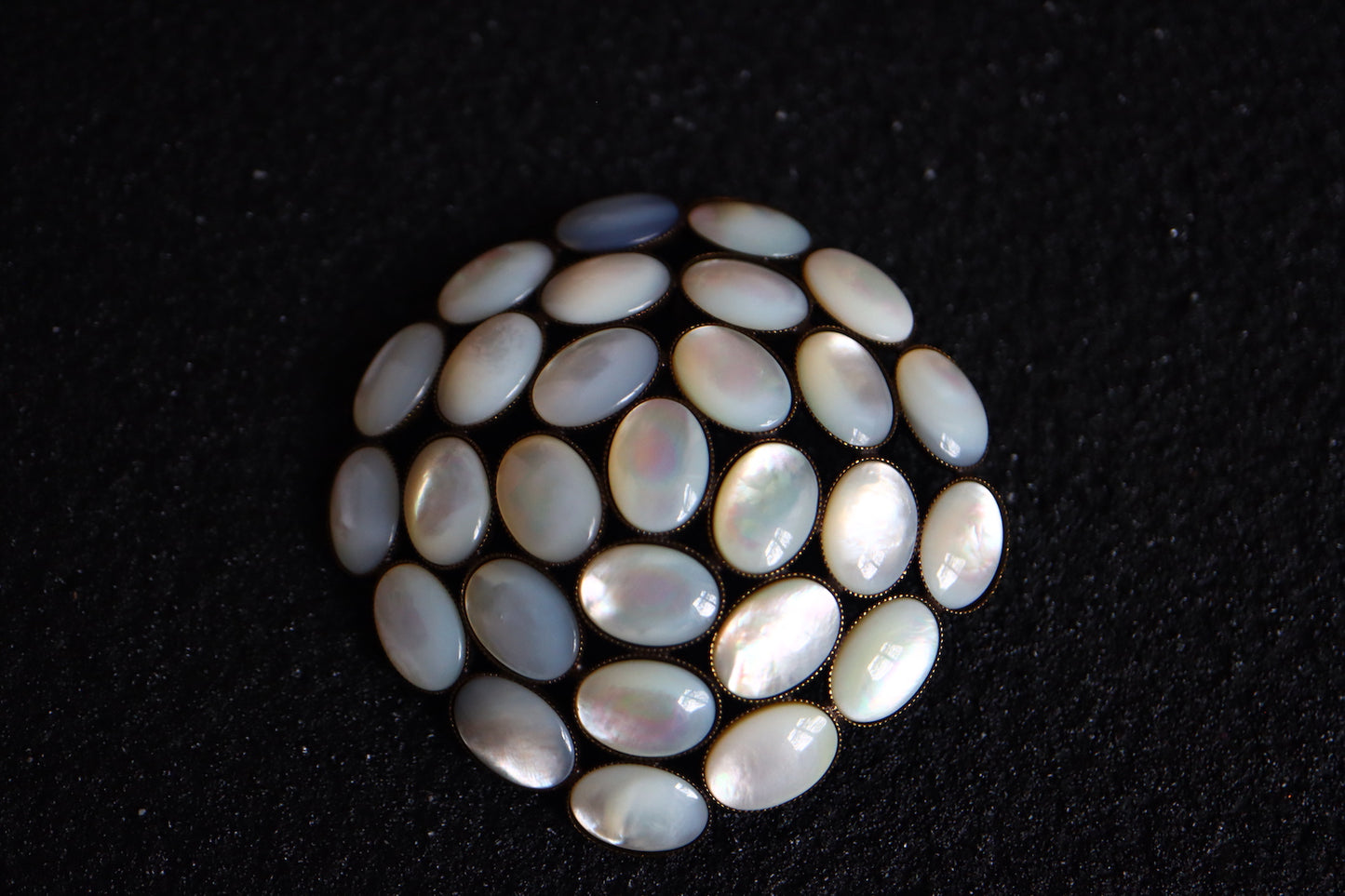 Vintage Philippe Ferrandis oversized mother of Pearl camilla brooch earrings set