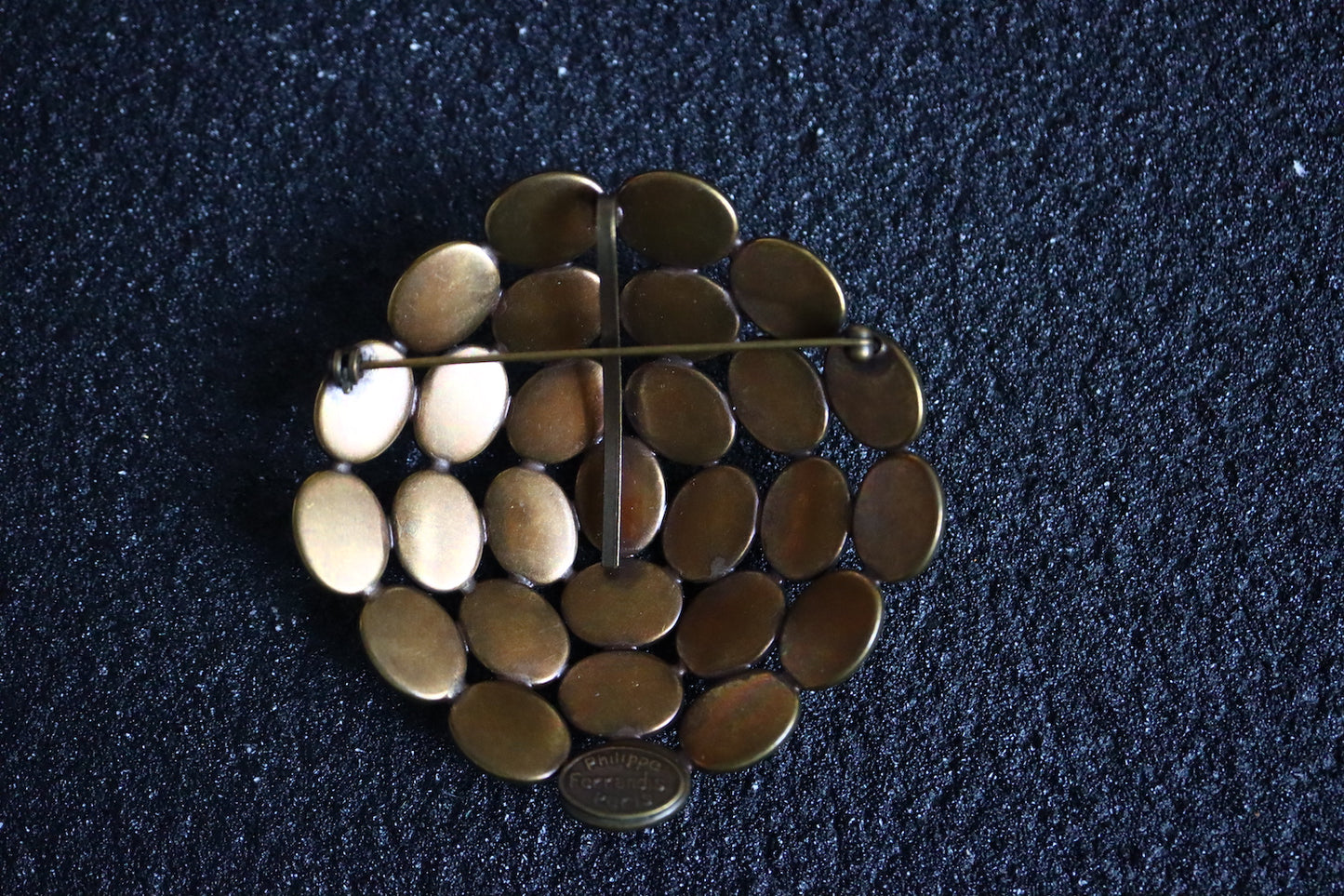 Vintage Philippe Ferrandis oversized mother of Pearl camilla brooch earrings set