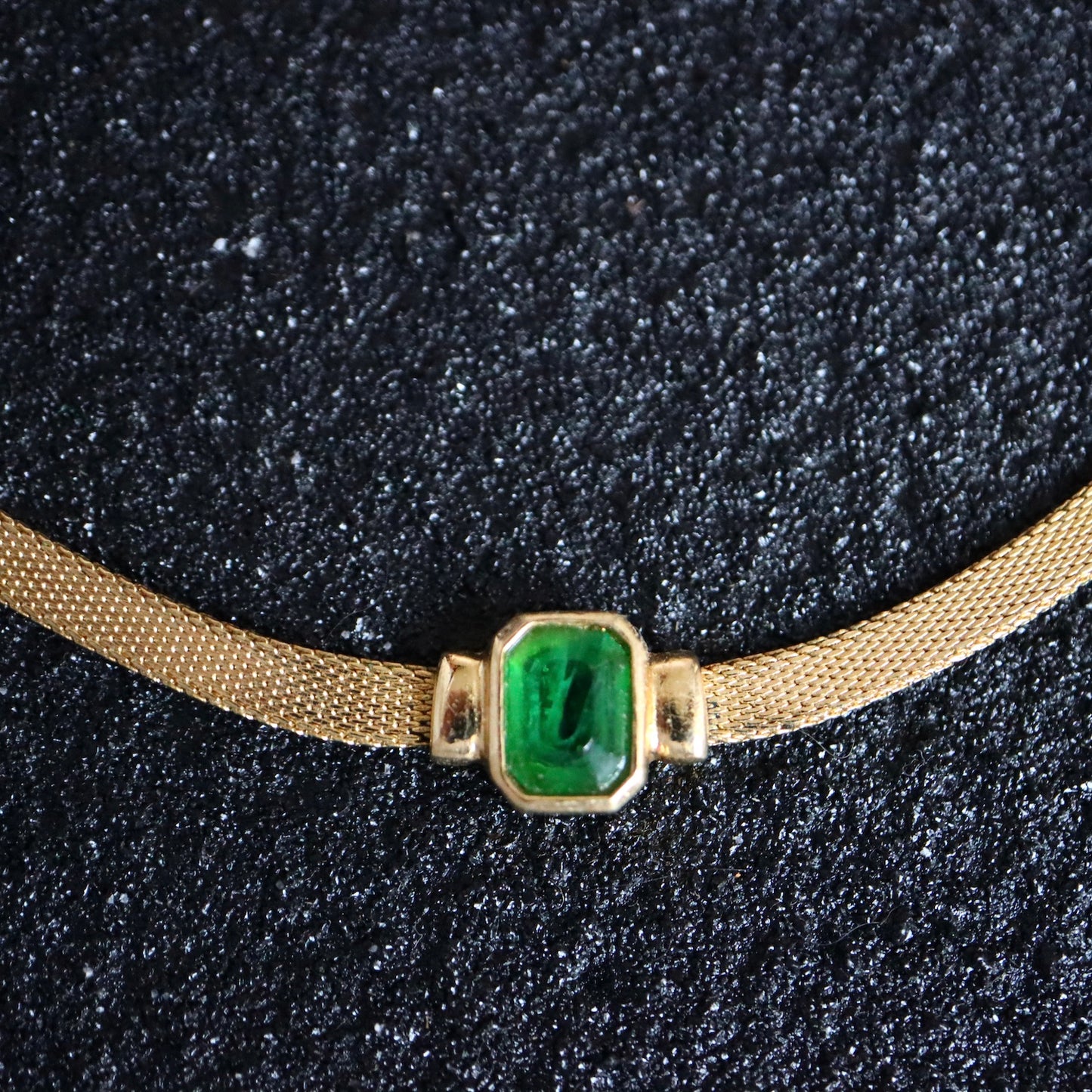 Vintage Henkel & Grossé Germany weaving green rhinestone choker necklace