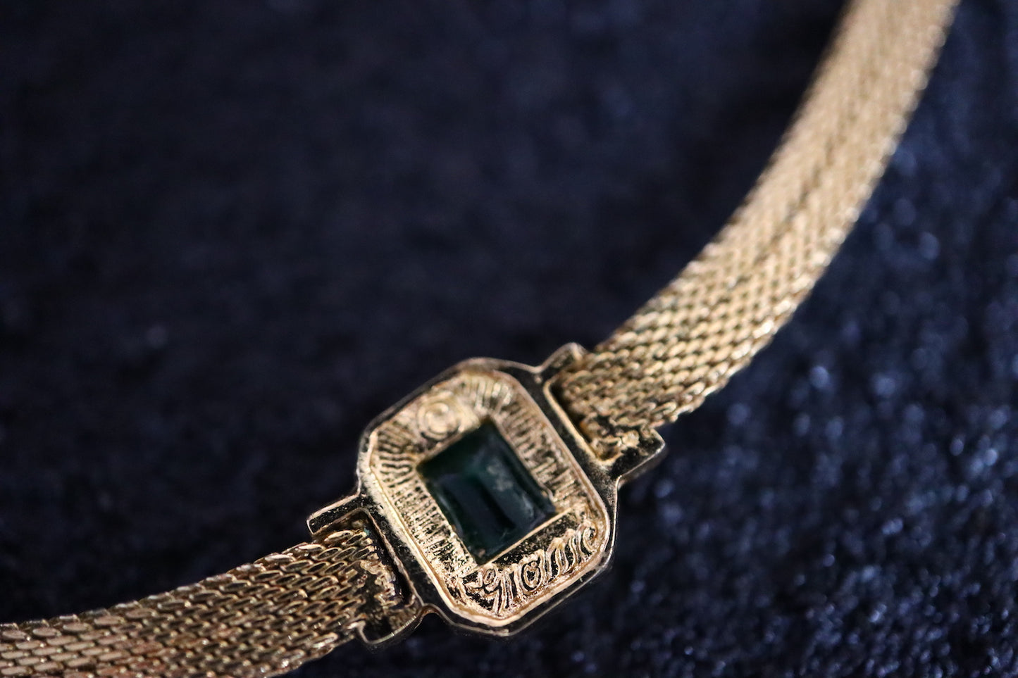 Vintage Henkel & Grossé Germany weaving green rhinestone choker necklace