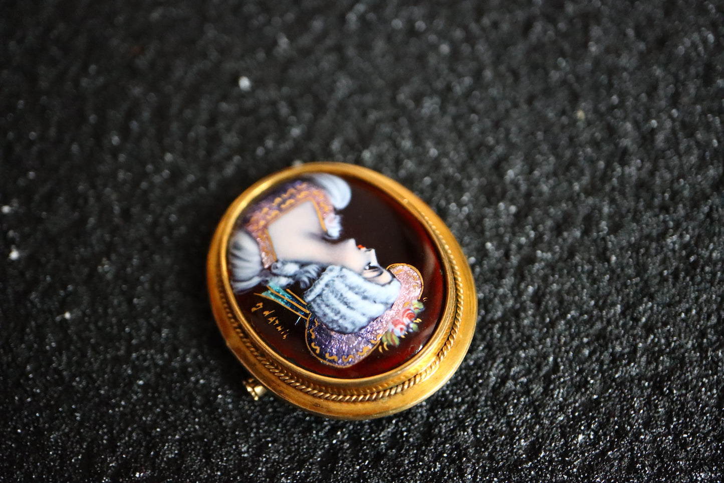 Vintage French silver portrait miniatures Limoges enamel Brooch