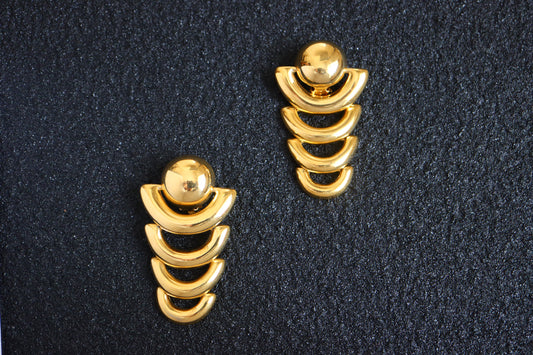 Vintage Givenchy Art-deco gold-tone cycles long drop clip-on earrings