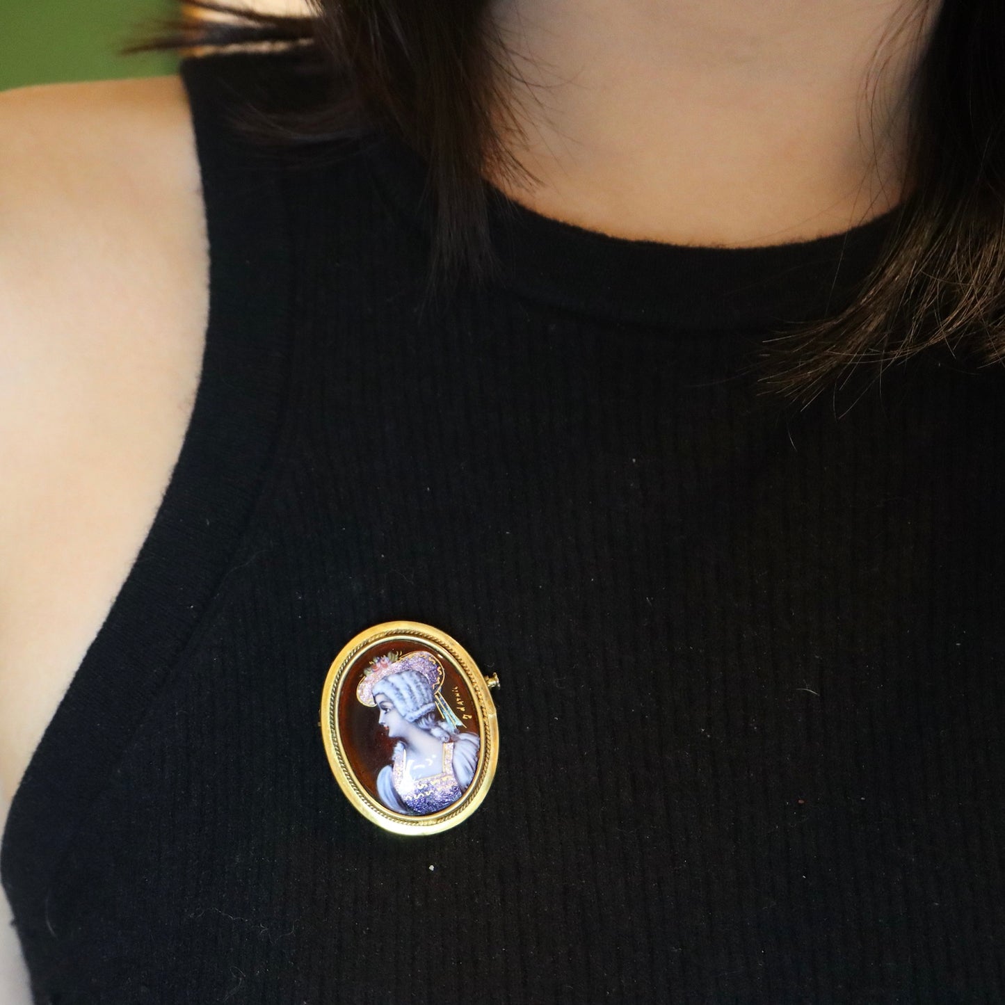 Vintage French silver portrait miniatures Limoges enamel Brooch