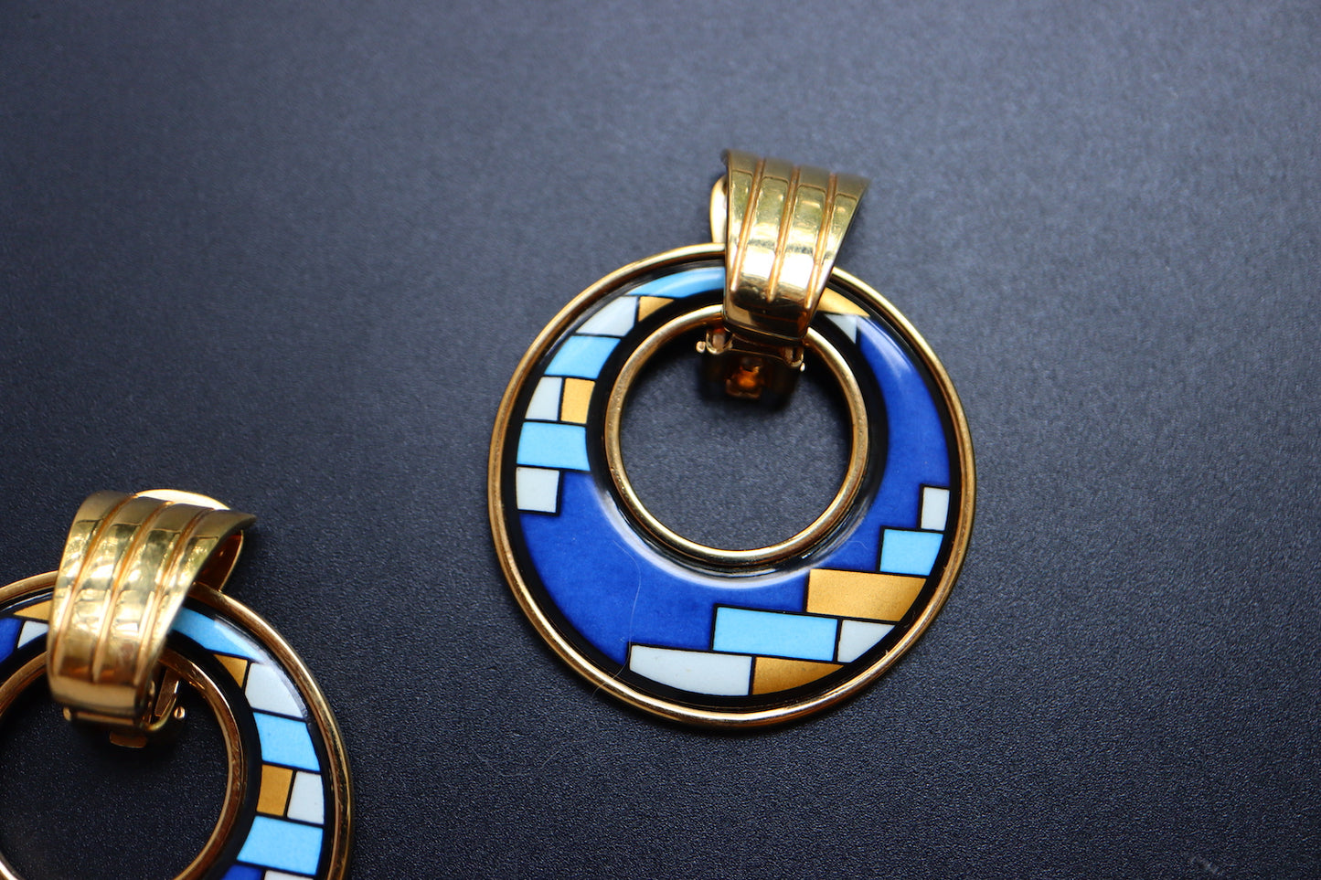 Vintage Michaela Frey Art Deco Blue door knot shape earrings
