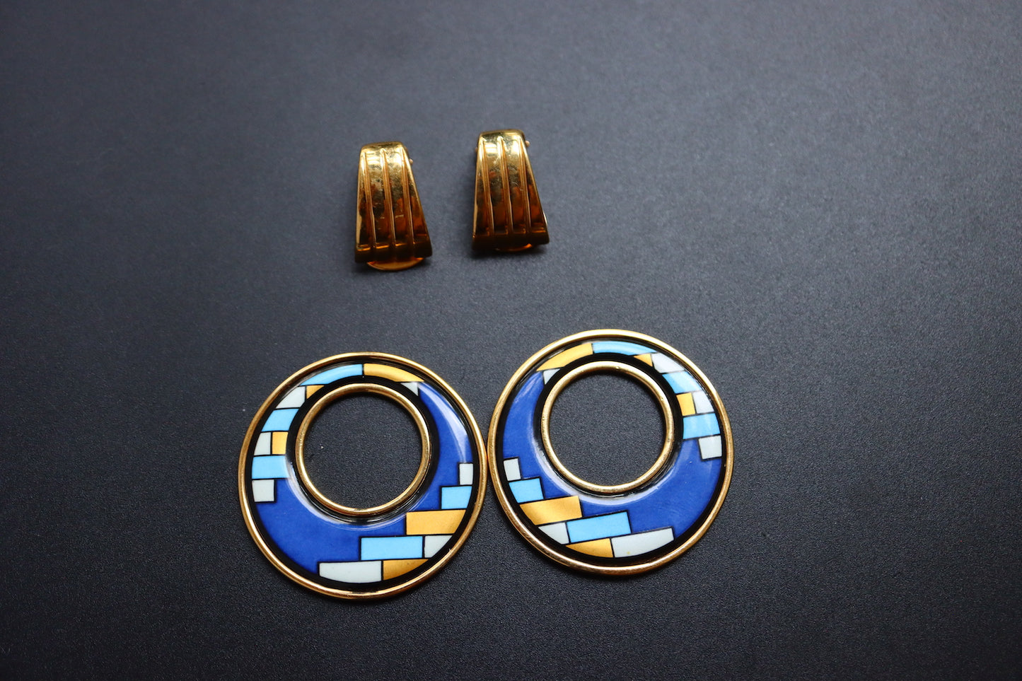 Vintage Michaela Frey Art Deco Blue door knot shape earrings