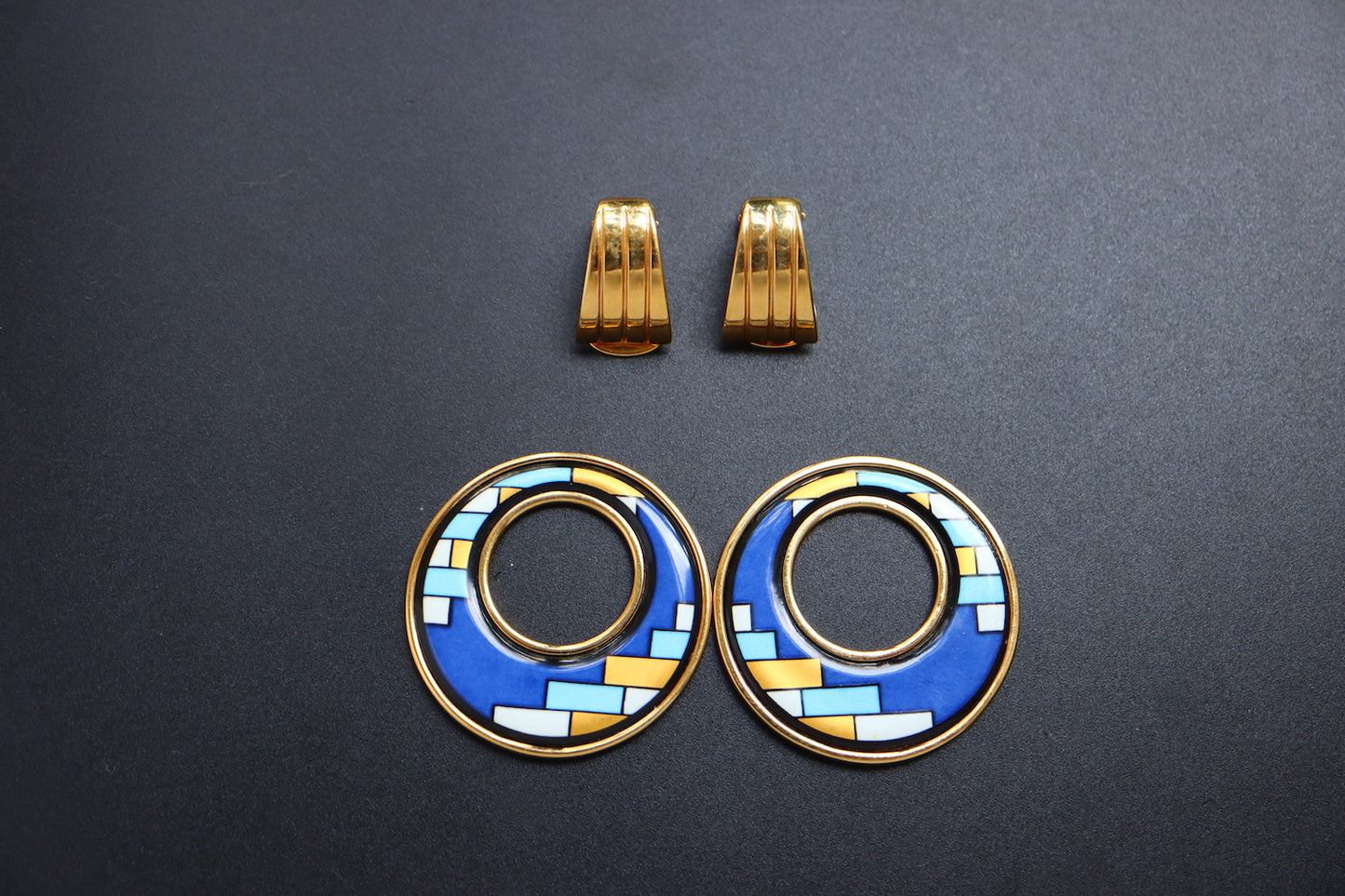 Vintage Michaela Frey Art Deco Blue door knot shape earrings