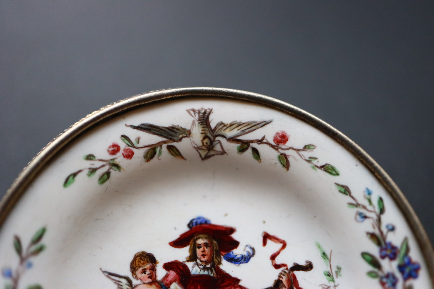 Antique Austria Silver hand painted miniature porcelain portrait brooch