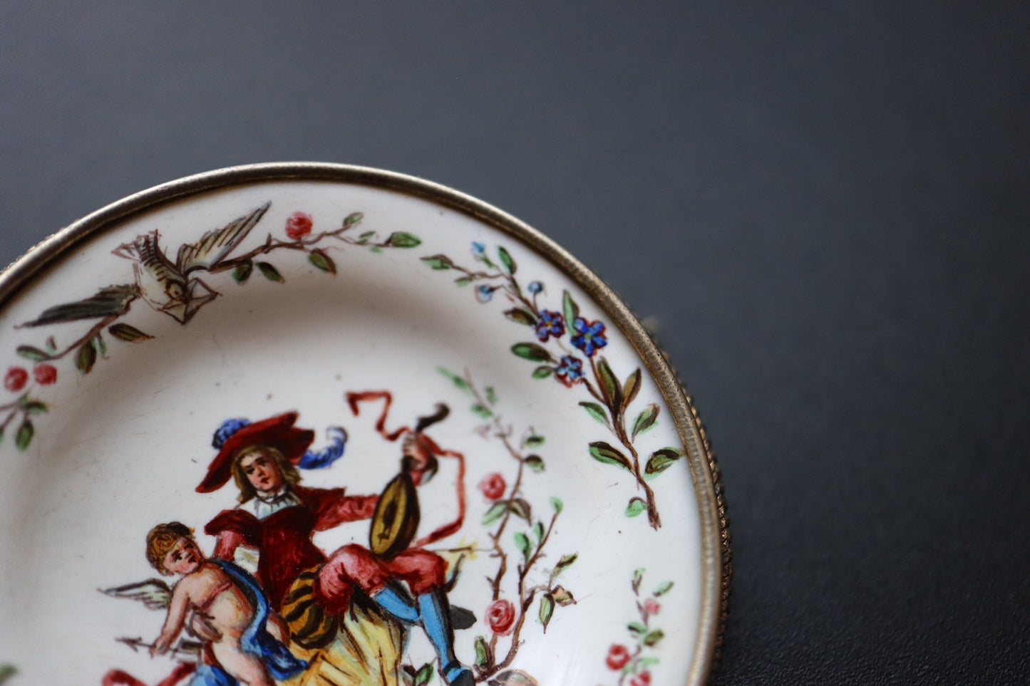 Antique Austria Silver hand painted miniature porcelain portrait brooch