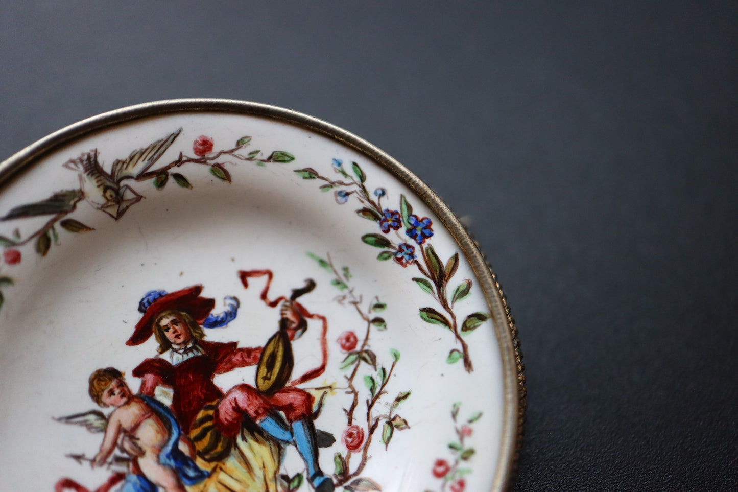 Antique Austria Silver hand painted miniature porcelain portrait brooch
