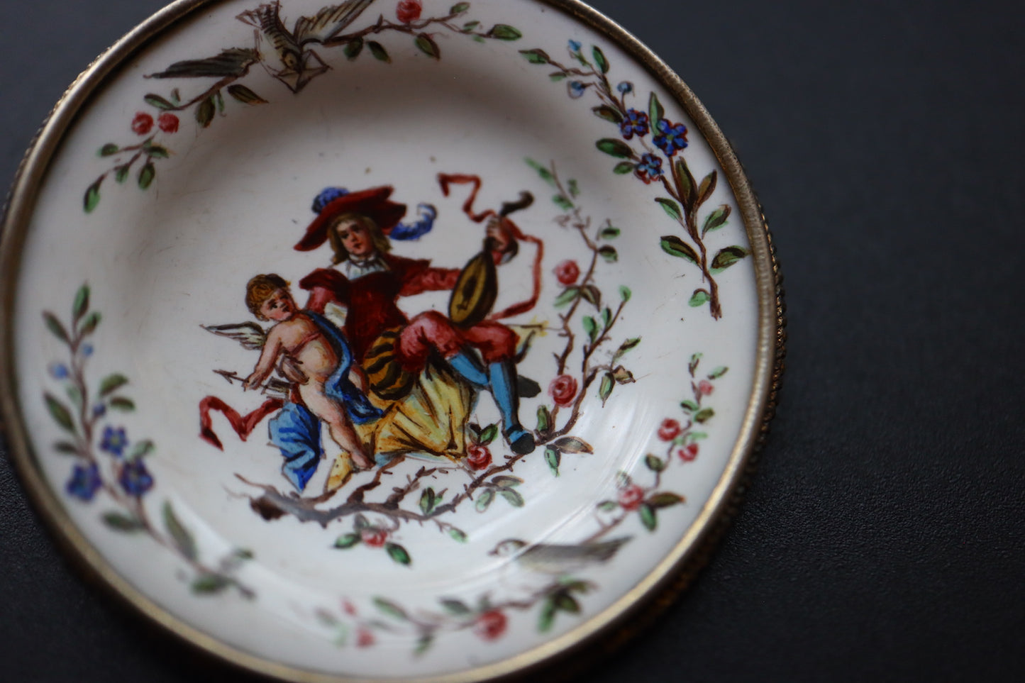Antique Austria Silver hand painted miniature porcelain portrait brooch