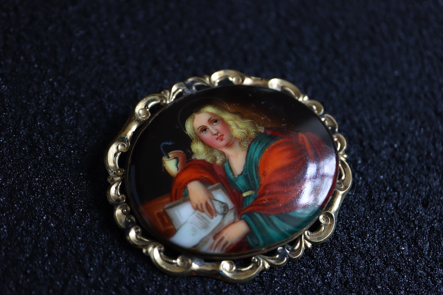 Antique Hand painted miniature porcelain portrait brooch