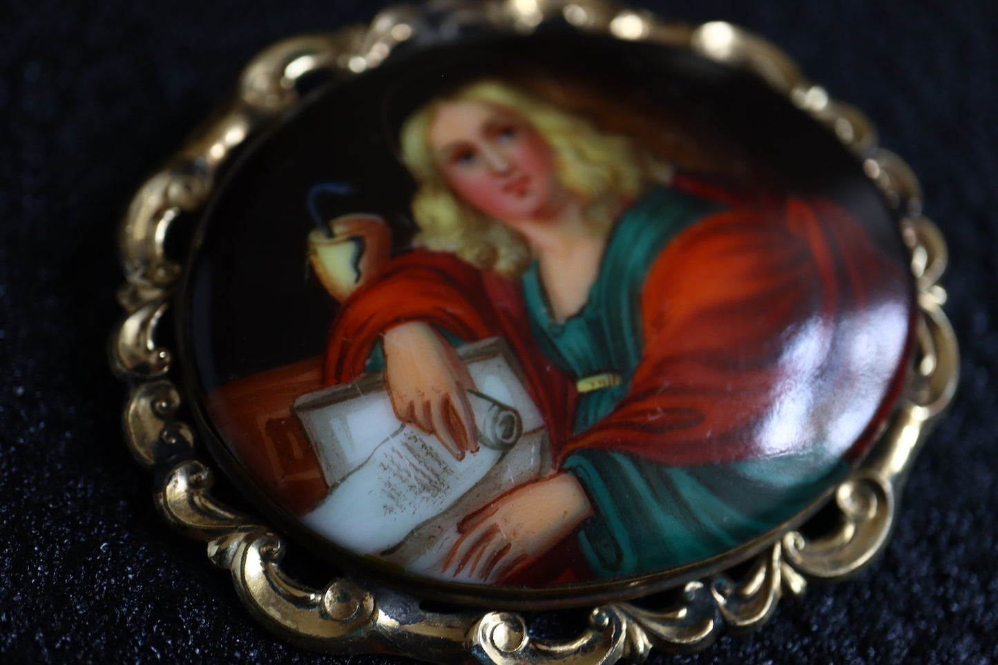 Antique Hand painted miniature porcelain portrait brooch