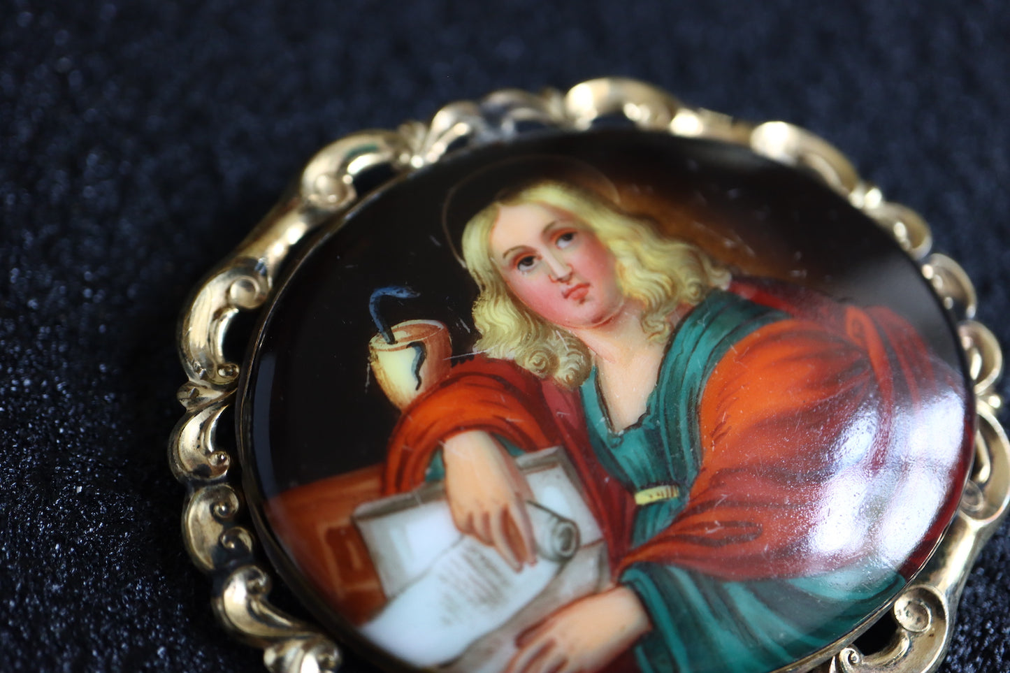 Antique Hand painted miniature porcelain portrait brooch