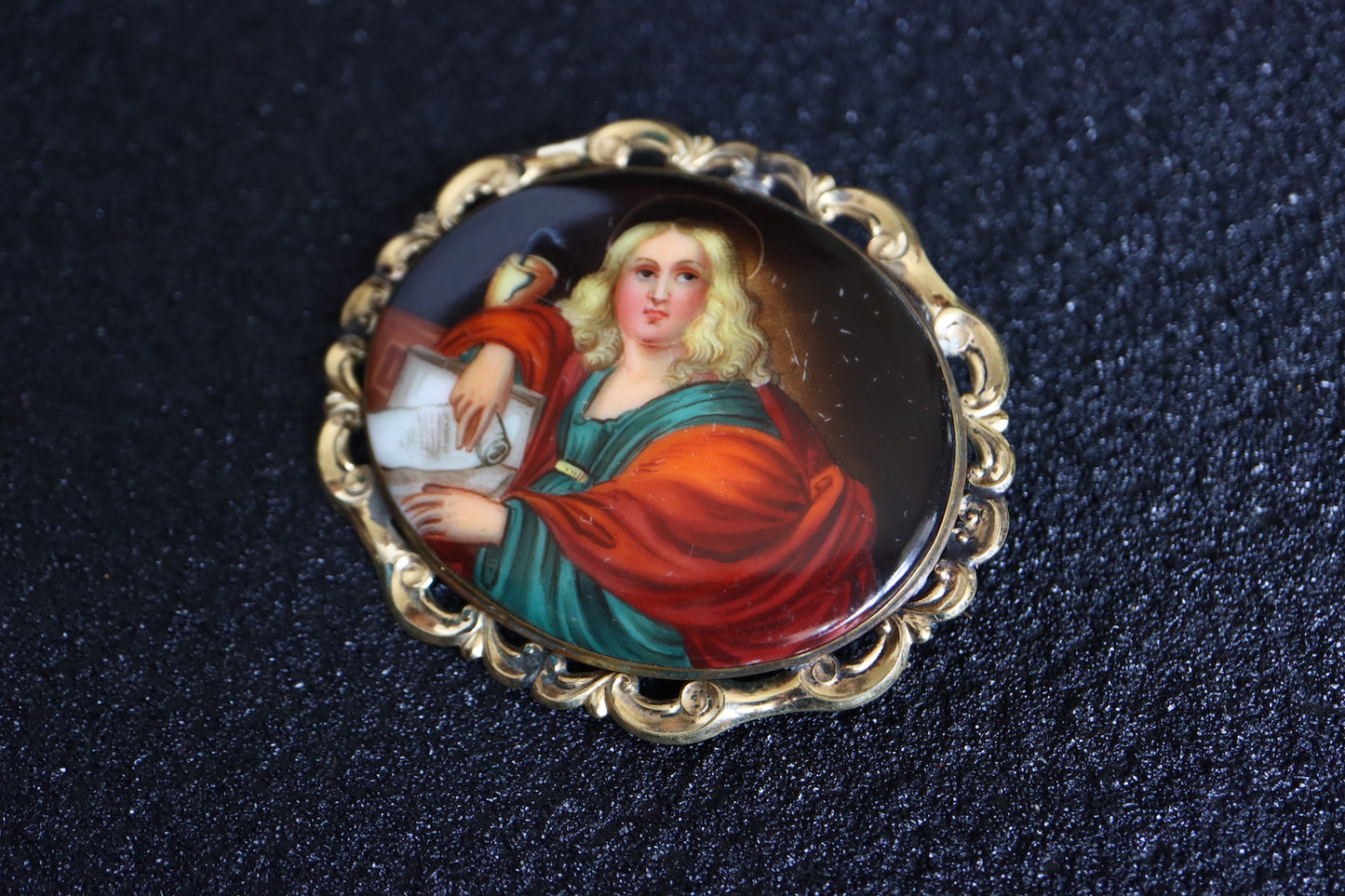 Antique Hand painted miniature porcelain portrait brooch