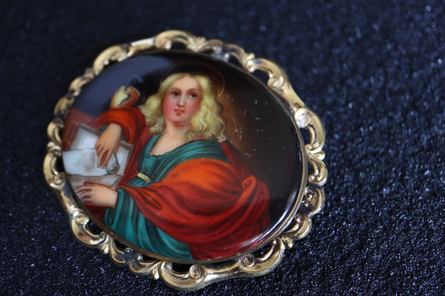 Antique Hand painted miniature porcelain portrait brooch