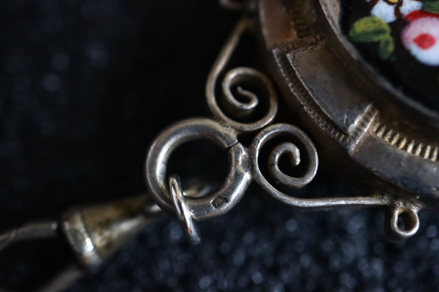 Remake Antique French Silver enamel Pocket watch chain and fob pearl necklace