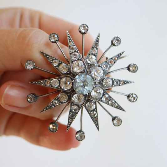 Antique 19thC Victorian Silver Paste Star Brooch, France