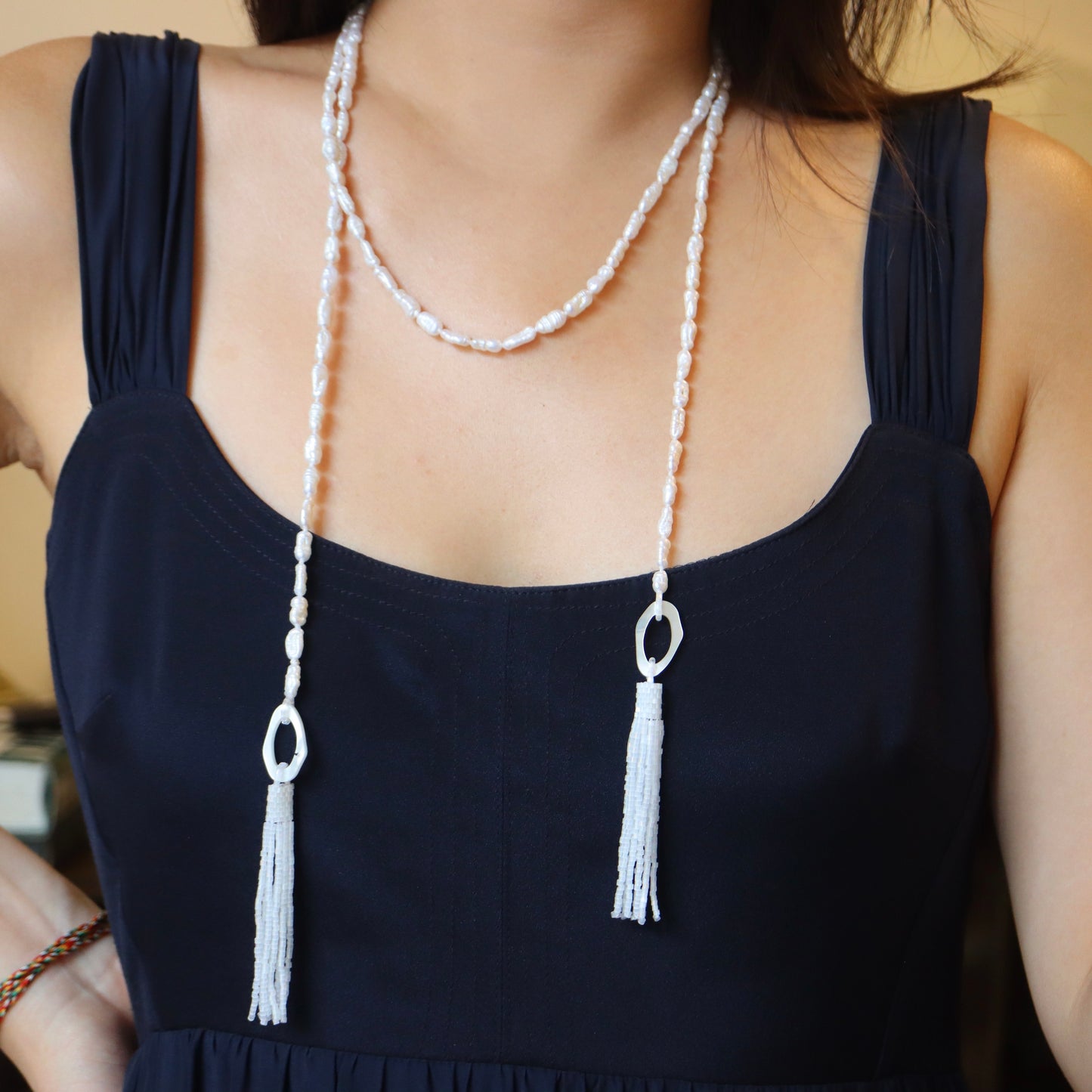 Gatsby-Handcrafted Baroque Pearl tassel beading Sautoir long necklace