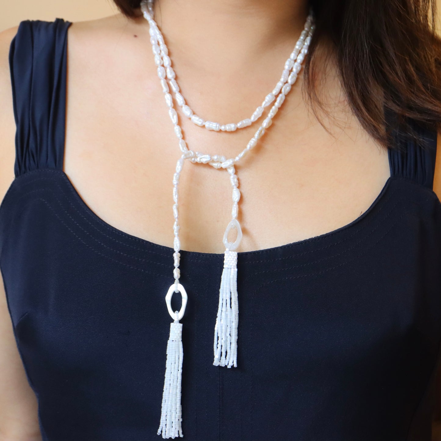 Gatsby-Handcrafted Baroque Pearl tassel beading Sautoir long necklace