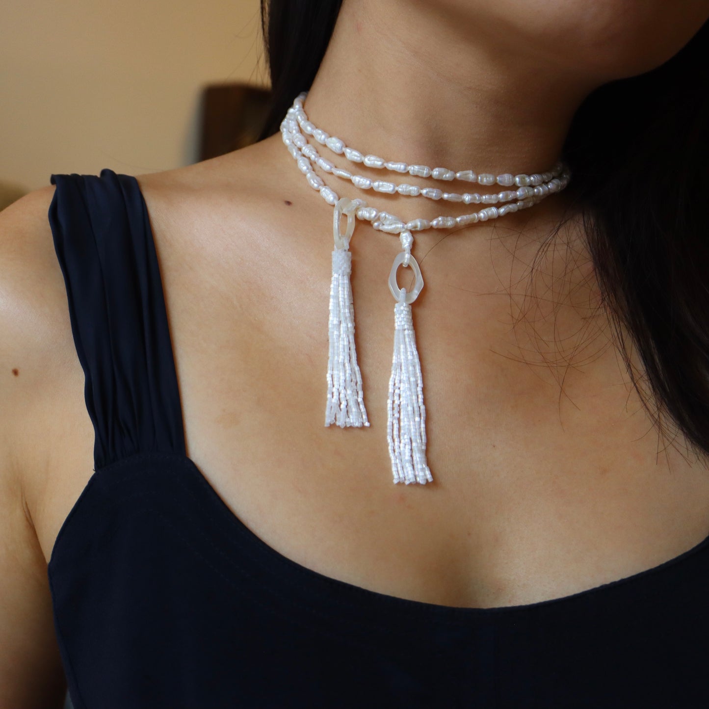 Gatsby-Handcrafted Baroque Pearl tassel beading Sautoir long necklace