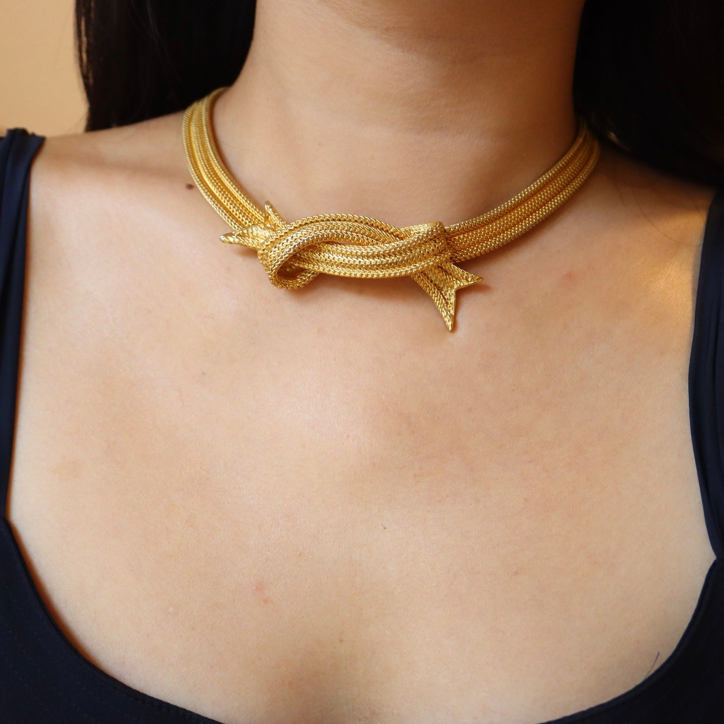 Vintage Balenciaga Paris gold tone mesh weaving Chain necklace