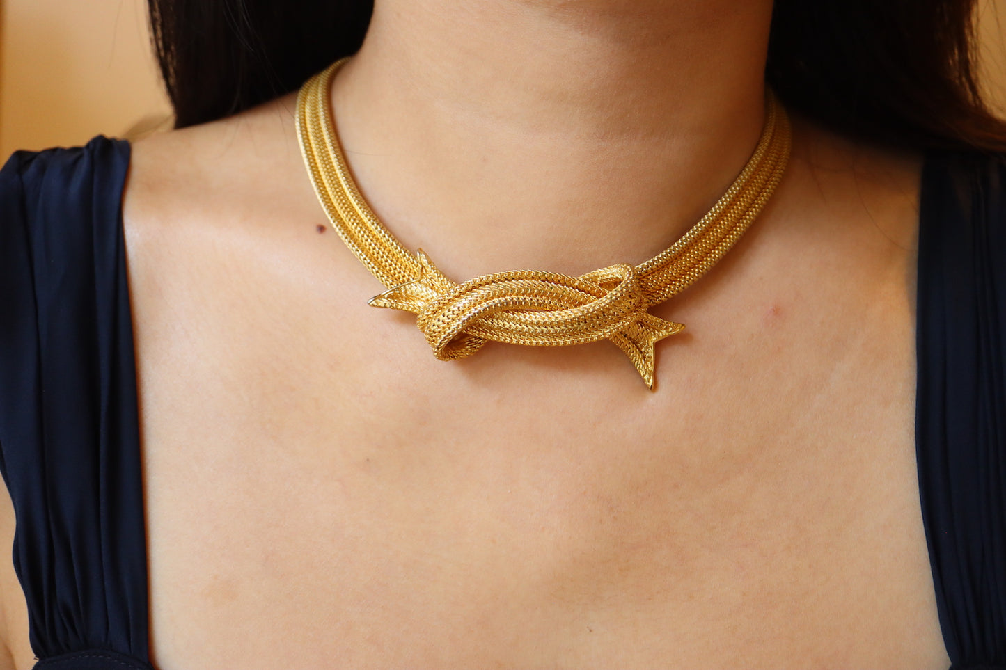 Vintage Balenciaga Paris gold tone mesh weaving Chain necklace