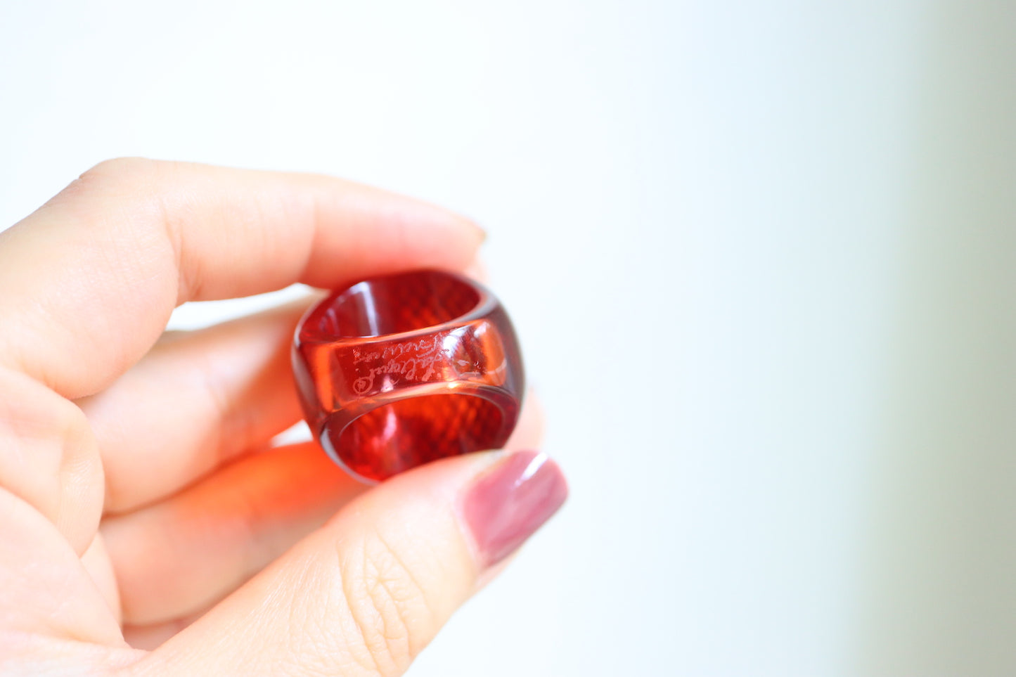 VINTAGE LALIQUE France Amber Red Crystal Sculptural Cocktail Ring