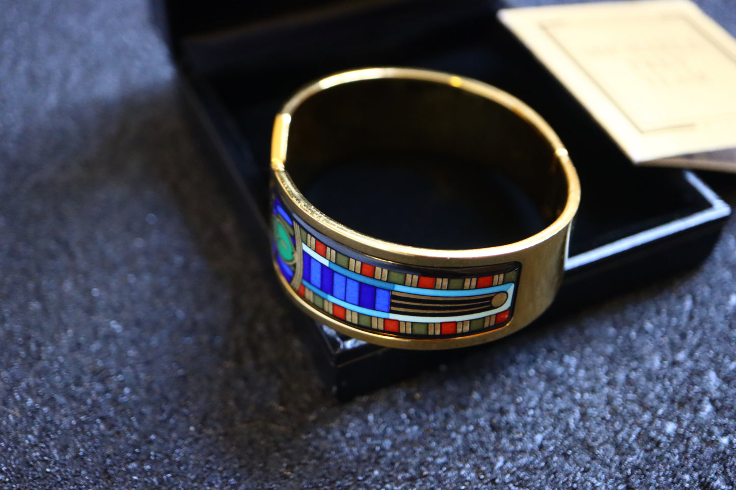 Vintage Michaela Frey Wien blue green Egypt scarab enamel bracelet