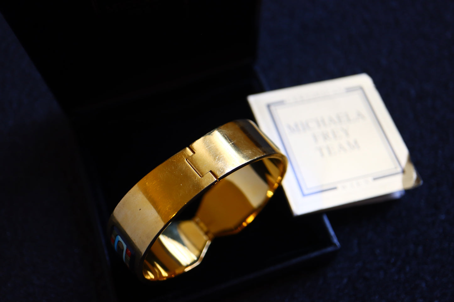 Vintage Michaela Frey Wien blue green Egypt scarab enamel bracelet