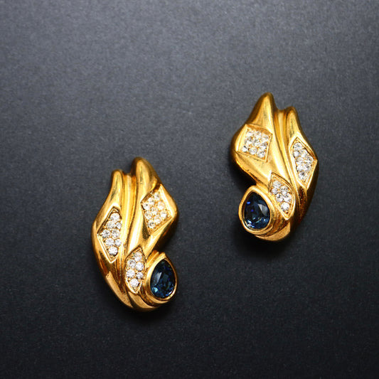 Vintage Lanvin Germany rhinestone gold-tone ribbon clip-on earrings