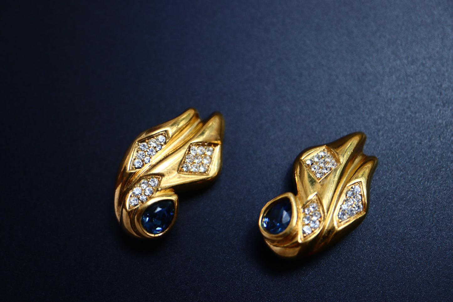 Vintage Lanvin Germany rhinestone gold-tone ribbon clip-on earrings