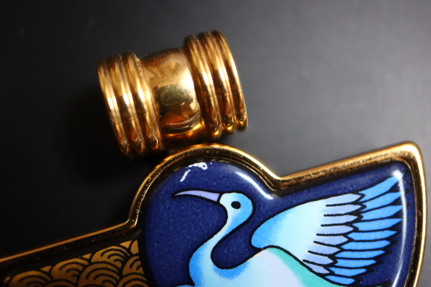 Vintage Michaela Frey Team Japanese Ukiyoe crane enamel pendant