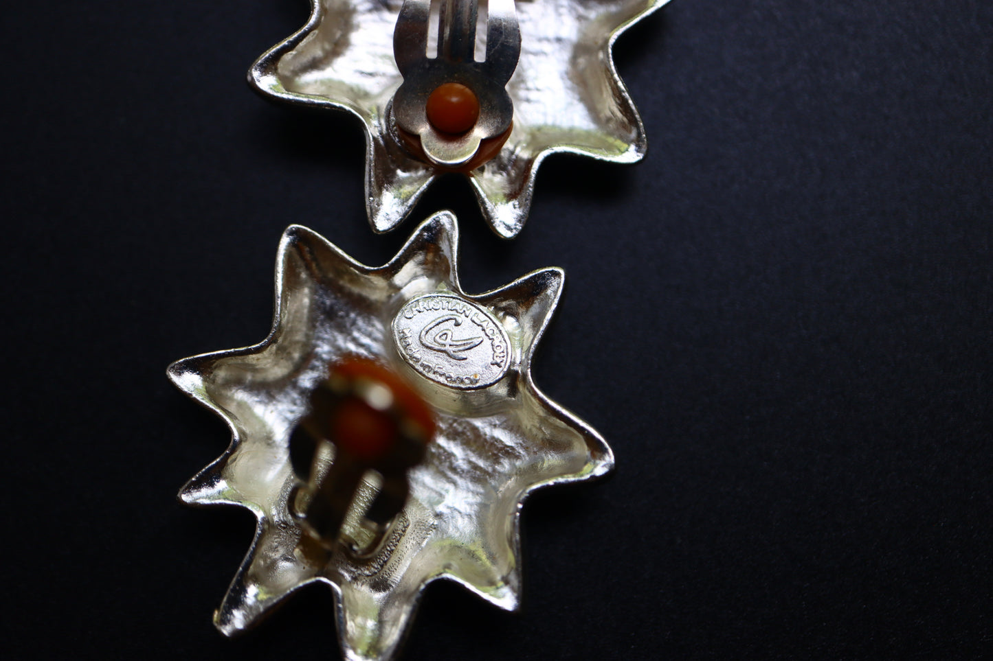 Vintage Christian Lacroix rhinestone stars silver-tone clip-on earrings