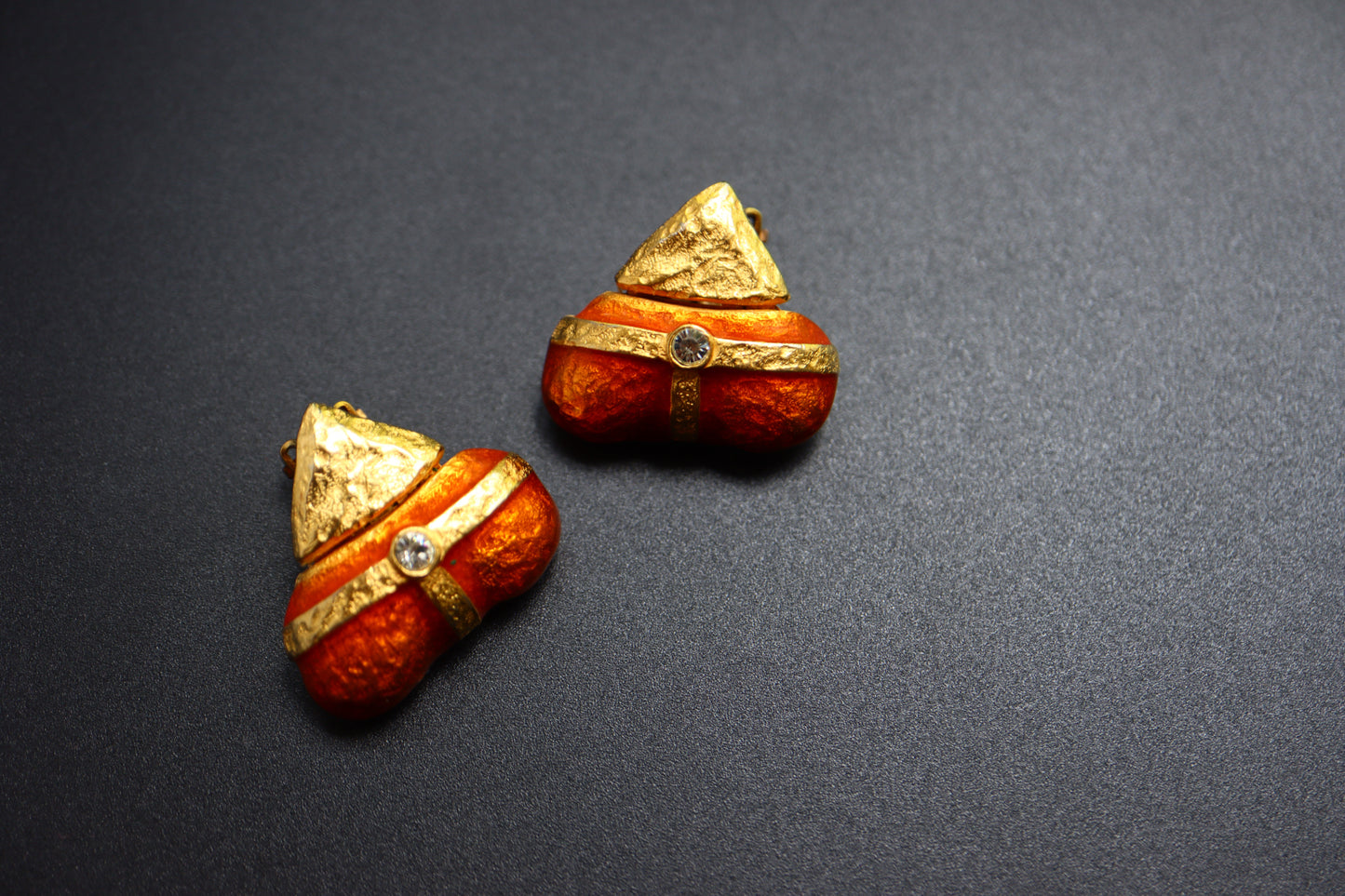 Vintage Christian Lacroix orange heart gold-tone clip-on earrings
