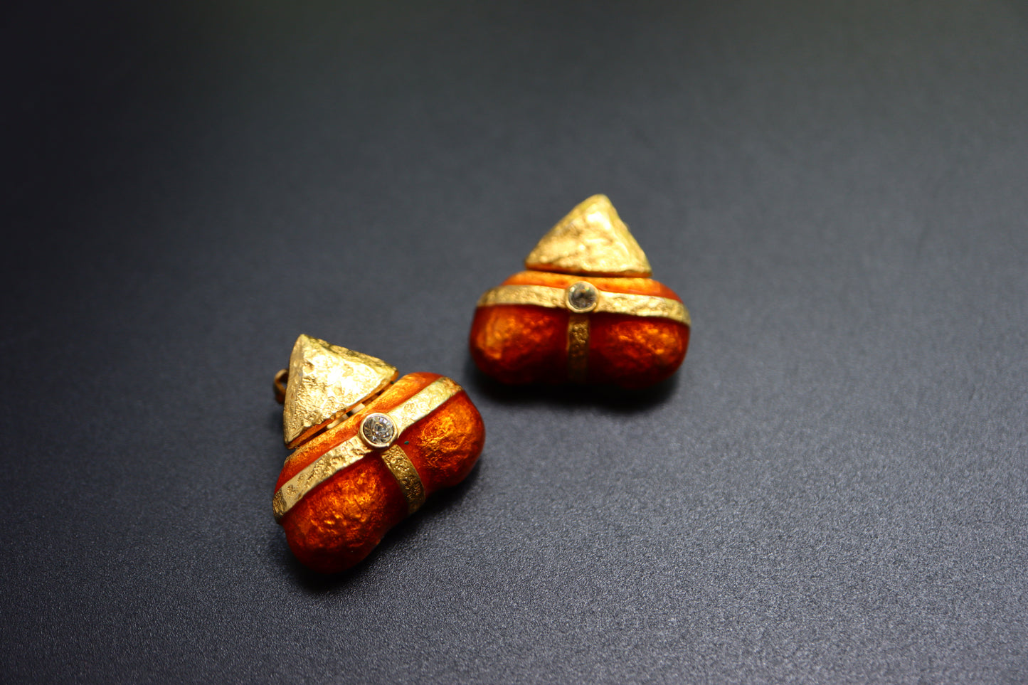 Vintage Christian Lacroix orange heart gold-tone clip-on earrings
