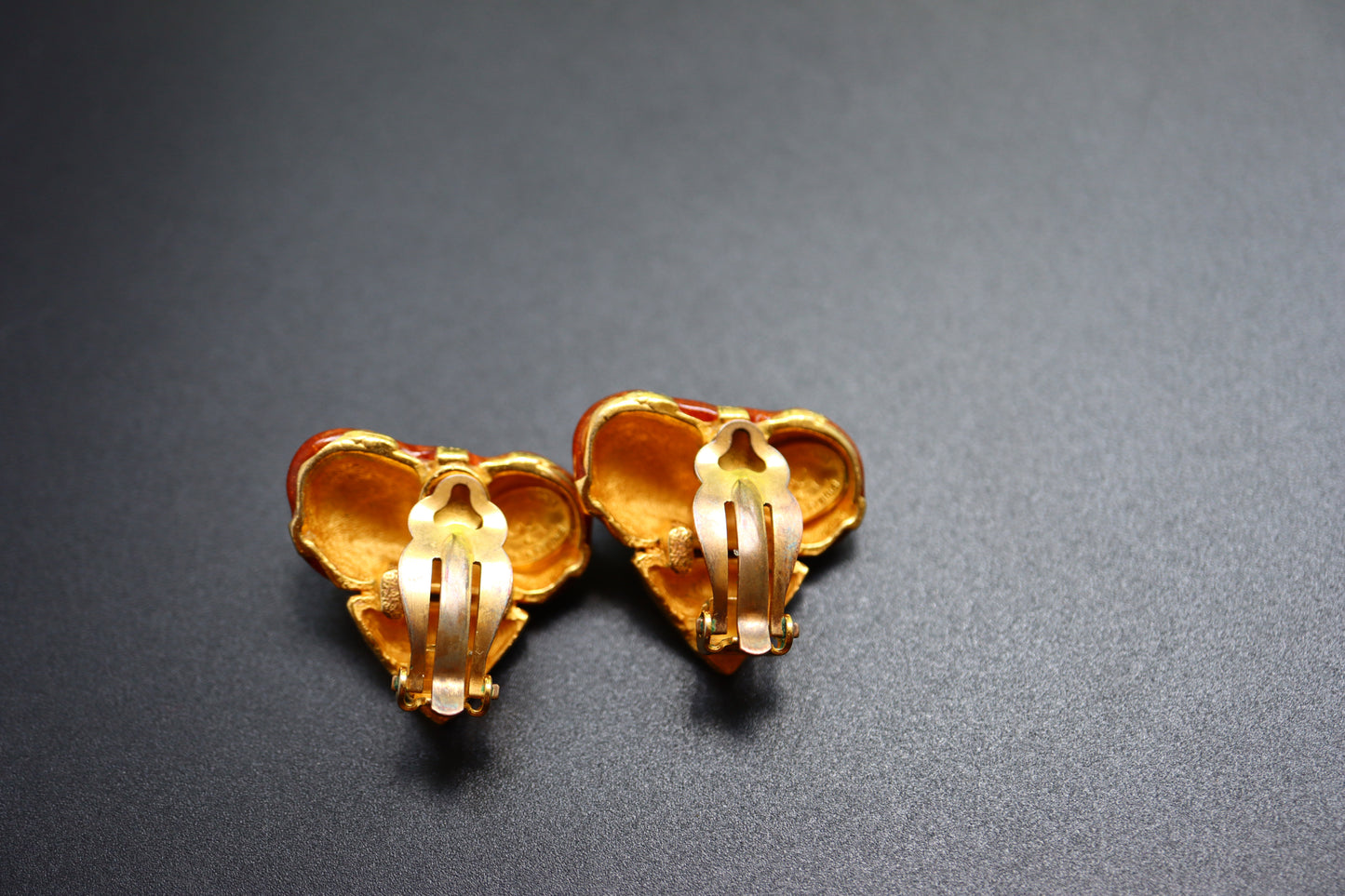 Vintage Christian Lacroix orange heart gold-tone clip-on earrings