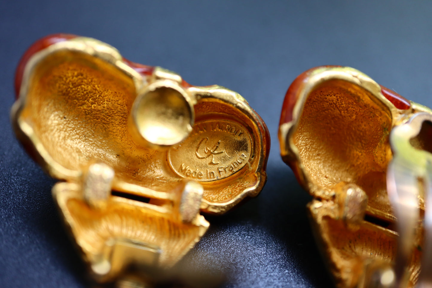 Vintage Christian Lacroix orange heart gold-tone clip-on earrings