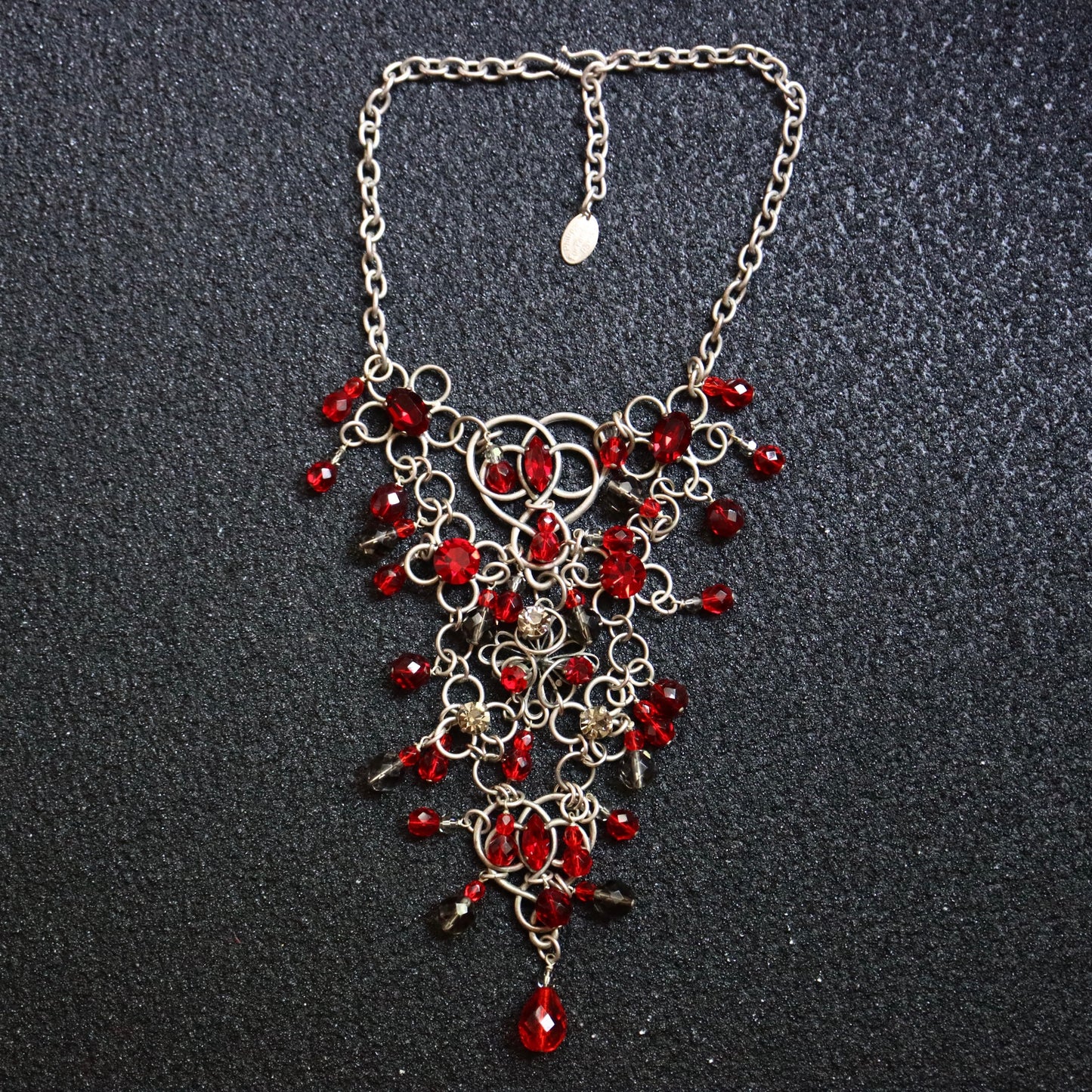 Vintage Philippe Ferrandis gothic burgundy red beading statement necklace