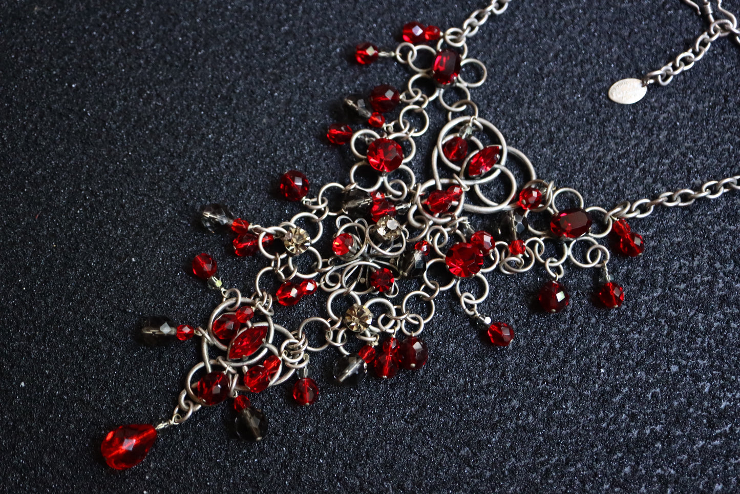 Vintage Philippe Ferrandis gothic burgundy red beading statement necklace