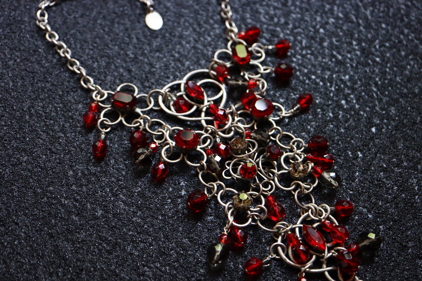 Vintage Philippe Ferrandis gothic burgundy red beading statement necklace