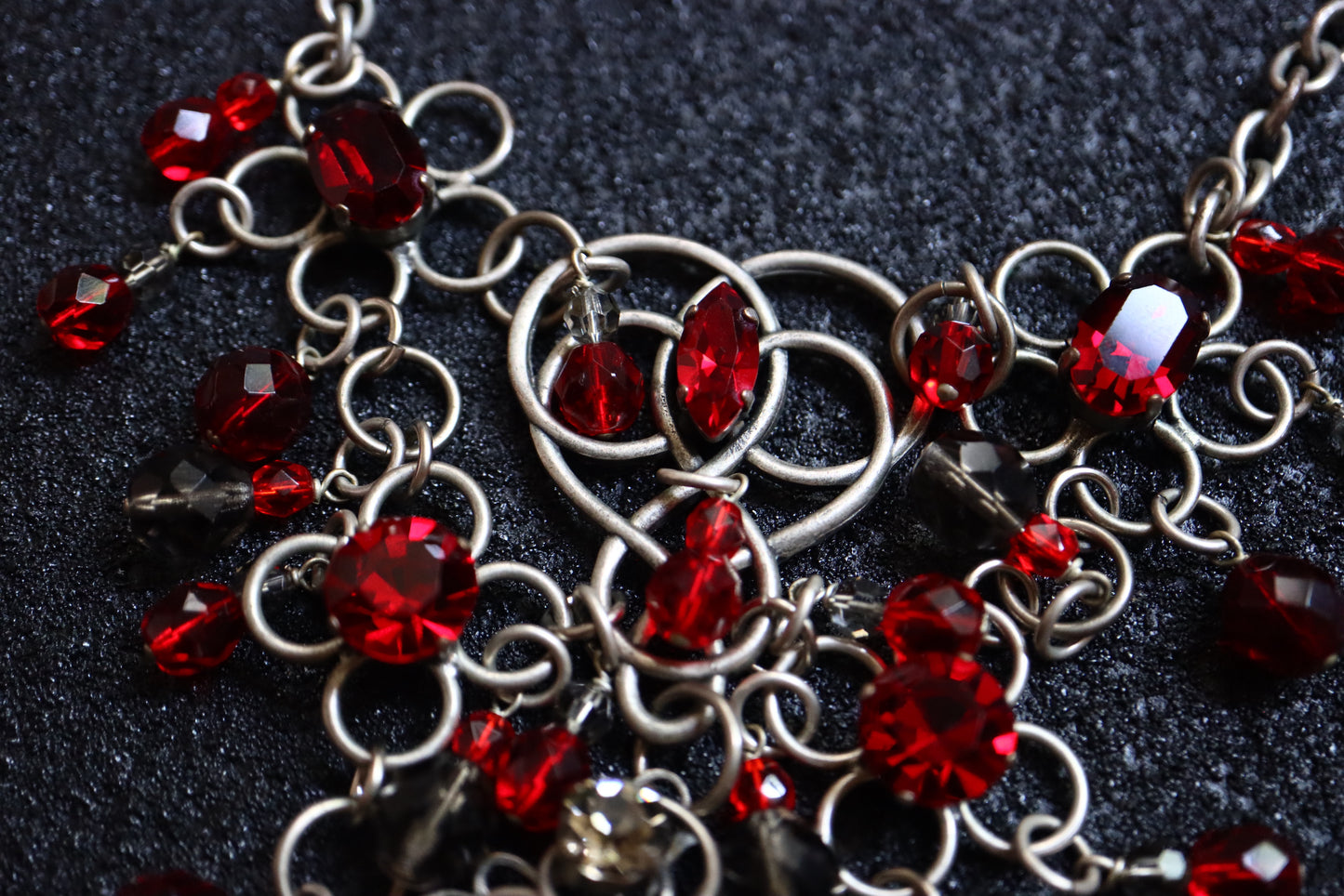 Vintage Philippe Ferrandis gothic burgundy red beading statement necklace