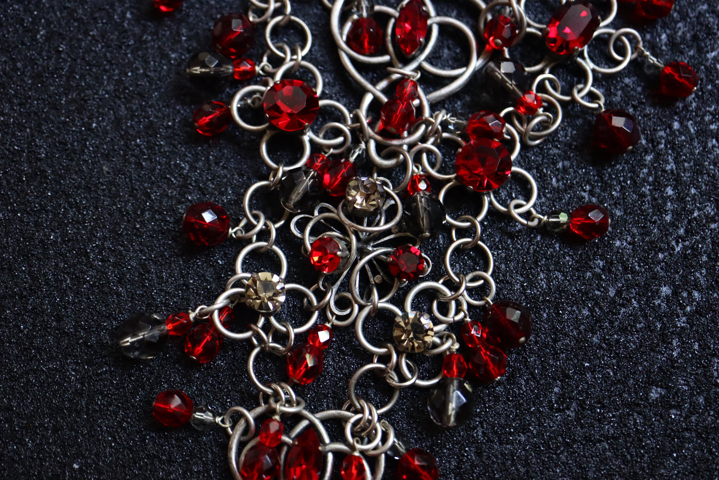 Vintage Philippe Ferrandis gothic burgundy red beading statement necklace