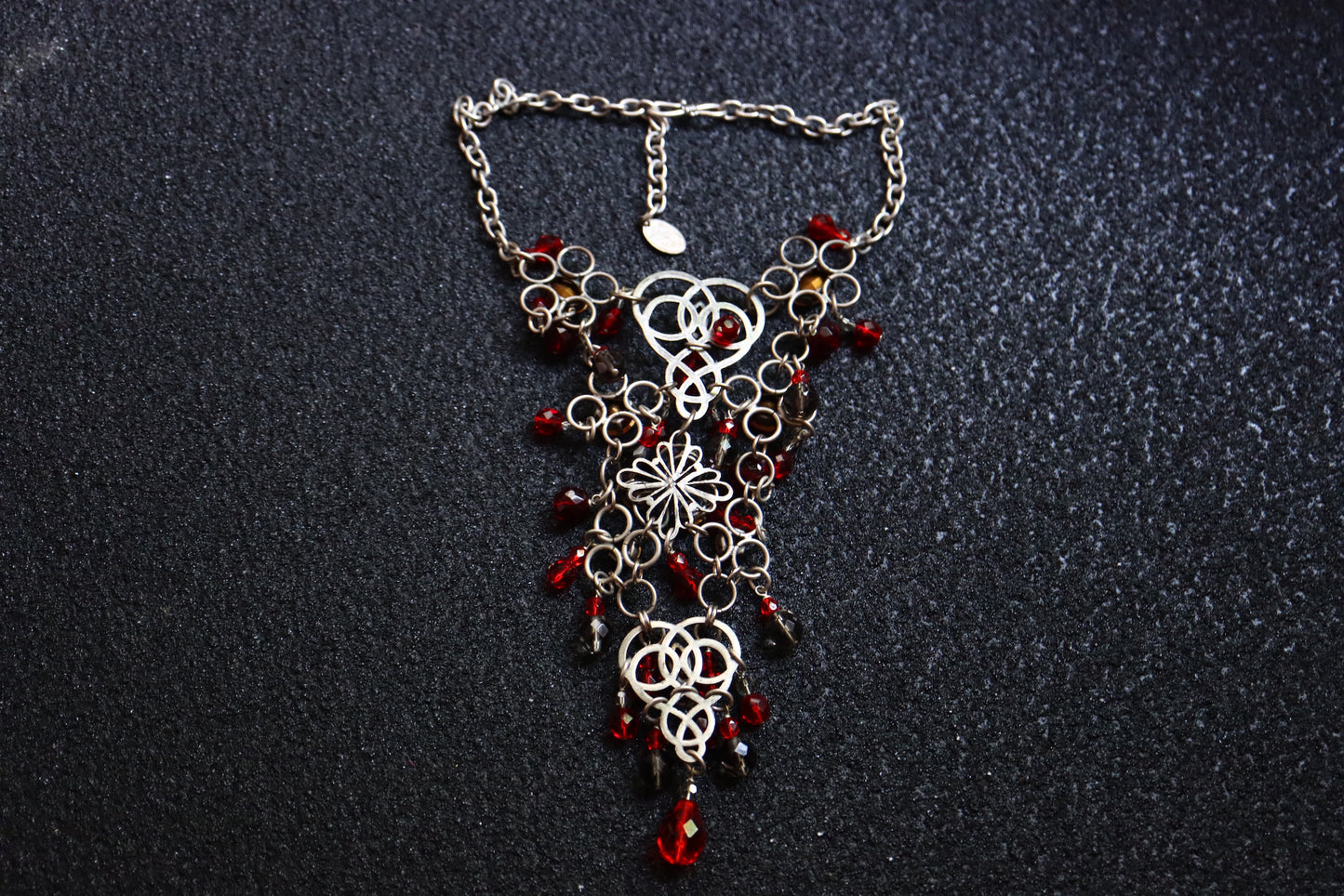 Vintage Philippe Ferrandis gothic burgundy red beading statement necklace